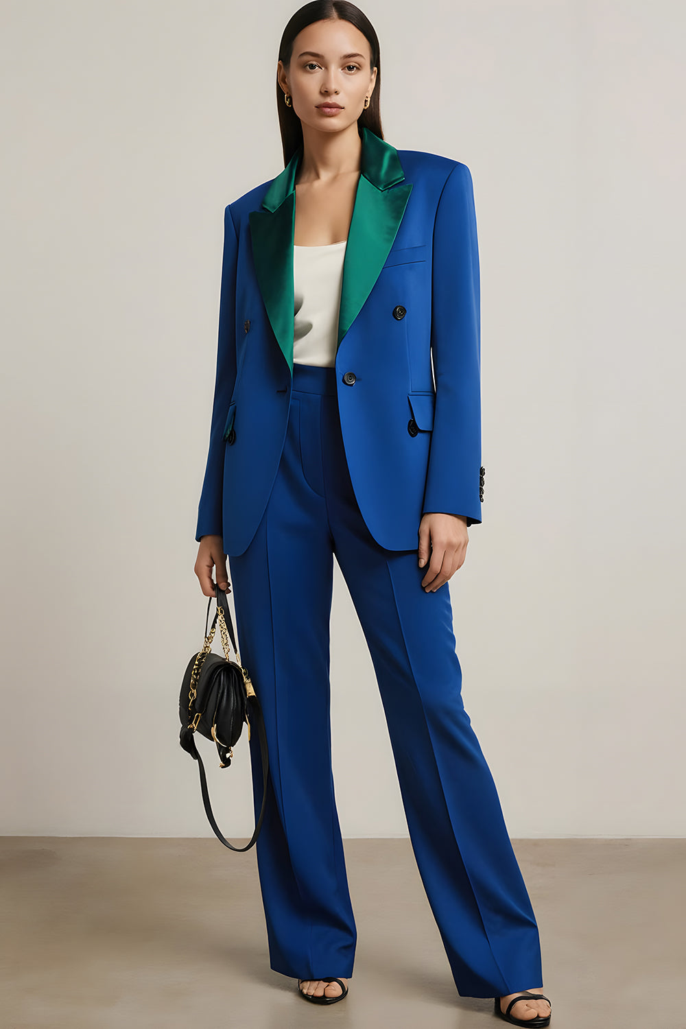Royal Blue  Peak Lapel 2 Piece Long Sleeves Business Suits
