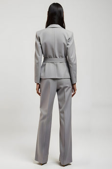 Grey 2 Piece Notched Lapel Long Sleeves Slim Fit Business Suits