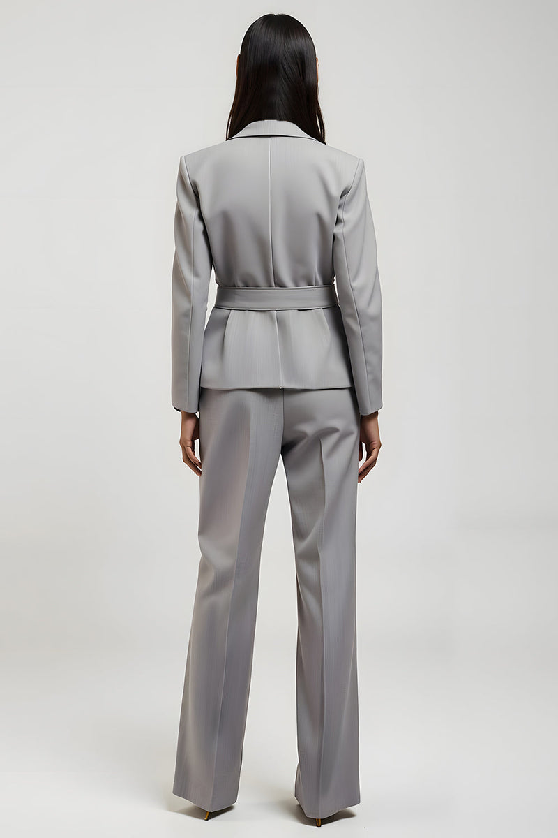 Load image into Gallery viewer, Grey 2 Piece Notched Lapel Long Sleeves Slim Fit Business Suits