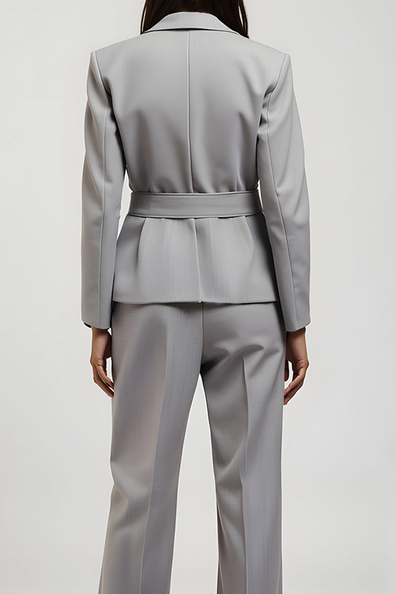 Load image into Gallery viewer, Grey 2 Piece Notched Lapel Long Sleeves Slim Fit Business Suits