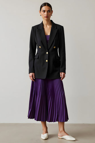2 Piece Black and Purple A-Line Pleated Peak Lapel Long Sleeves Business Suits