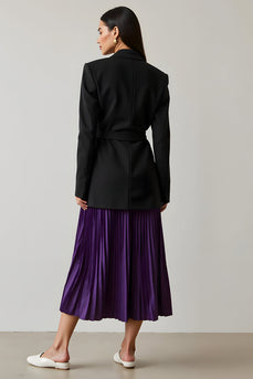 2 Piece Black and Purple A-Line Pleated Peak Lapel Long Sleeves Business Suits
