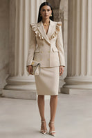 Load image into Gallery viewer, 2 Piece Champagne Peak Lapel Pencil Long Sleeves Skirt Business Suits with Ruffles