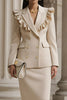 Load image into Gallery viewer, 2 Piece Champagne Peak Lapel Pencil Long Sleeves Skirt Business Suits with Ruffles