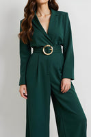 Load image into Gallery viewer, Dark Green Long Sleeves Notched Lapel Business Jumpsuits with Belt