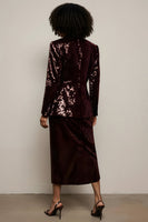 Load image into Gallery viewer, 2 Piece Sparkly Burgundy Peak Lapel Sequin Long Sleeves Prom Suits with Slit