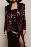 Load image into Gallery viewer, 2 Piece Sparkly Burgundy Peak Lapel Sequin Long Sleeves Prom Suits with Slit