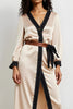 Load image into Gallery viewer, Champagne Satin Pencil V-Neck Long Sleeves Work Dress with Belt
