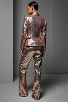 Load image into Gallery viewer, 2 Piece Sparkly Rose Golden Sequin Peak Lapel Long Sleeves Prom Suits