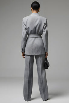 Grey 2 Piece Slim Fit Notched Lapel Long Sleeves Business Suits with Sash