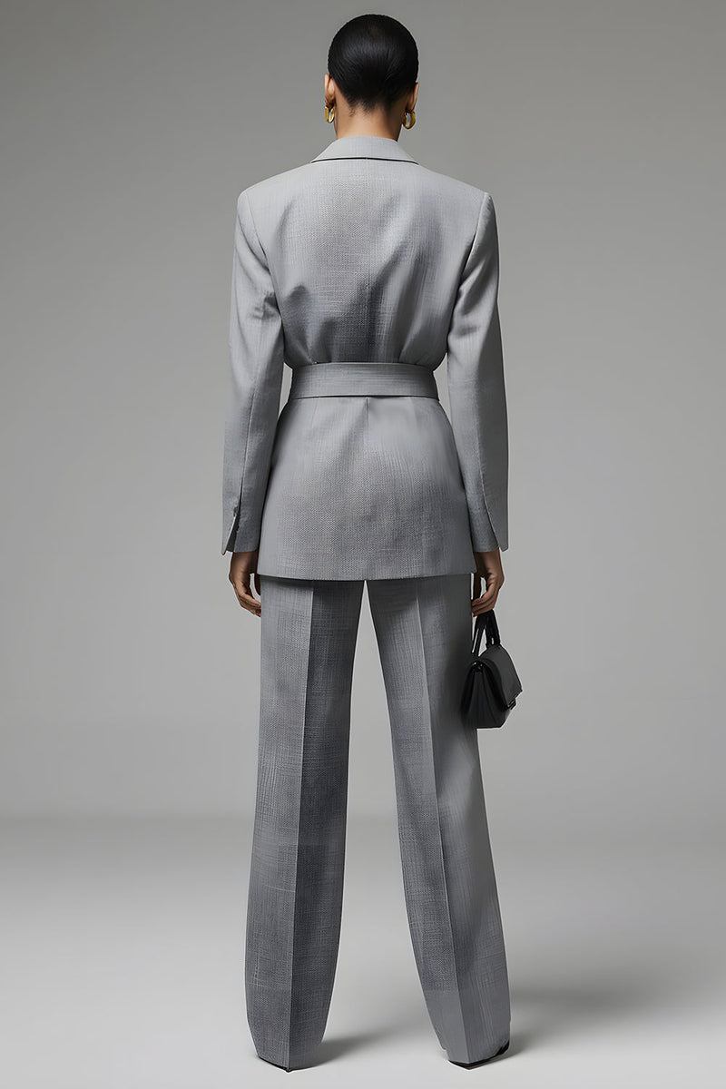 Load image into Gallery viewer, Grey 2 Piece Slim Fit Notched Lapel Long Sleeves Business Suits with Sash