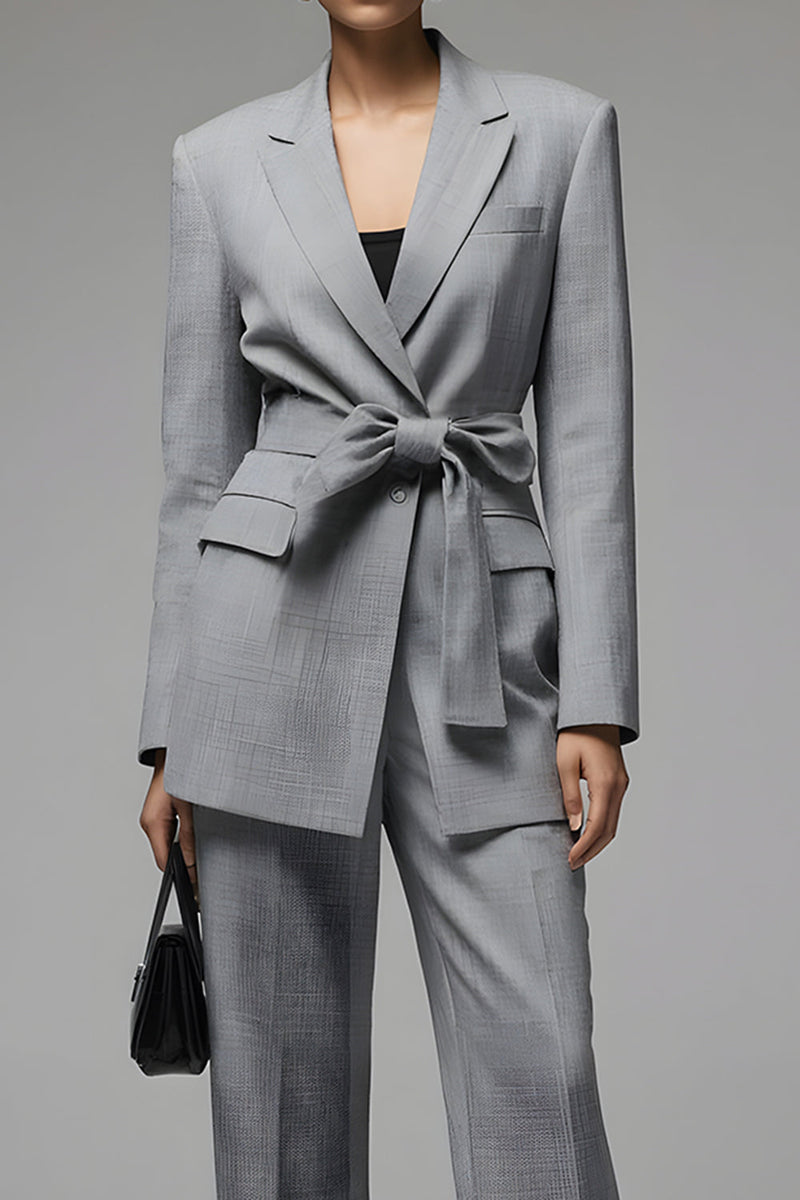 Load image into Gallery viewer, Grey 2 Piece Slim Fit Notched Lapel Long Sleeves Business Suits with Sash