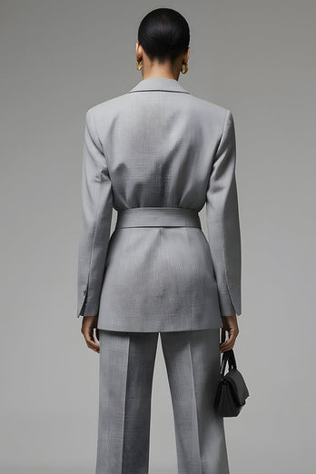 Grey 2 Piece Slim Fit Notched Lapel Long Sleeves Business Suits with Sash