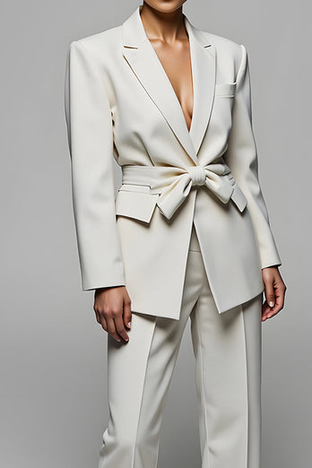 2 Piece Ivory Notched Lapel Long Sleeves Business Suits with Sash