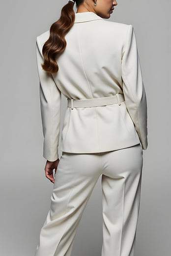 2 Piece Ivory Notched Lapel Long Sleeves Business Suits with Sash