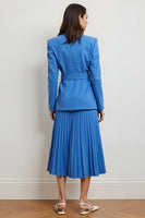 Load image into Gallery viewer, Blue 2 Piece Long Sleeves Peak Lapel Midi Pleated Business Suits with Sash