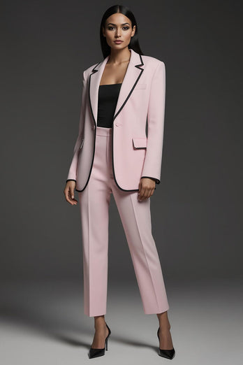 2 Piece Pink Slim Fit Notched Lapel Long Sleeves Business Suits