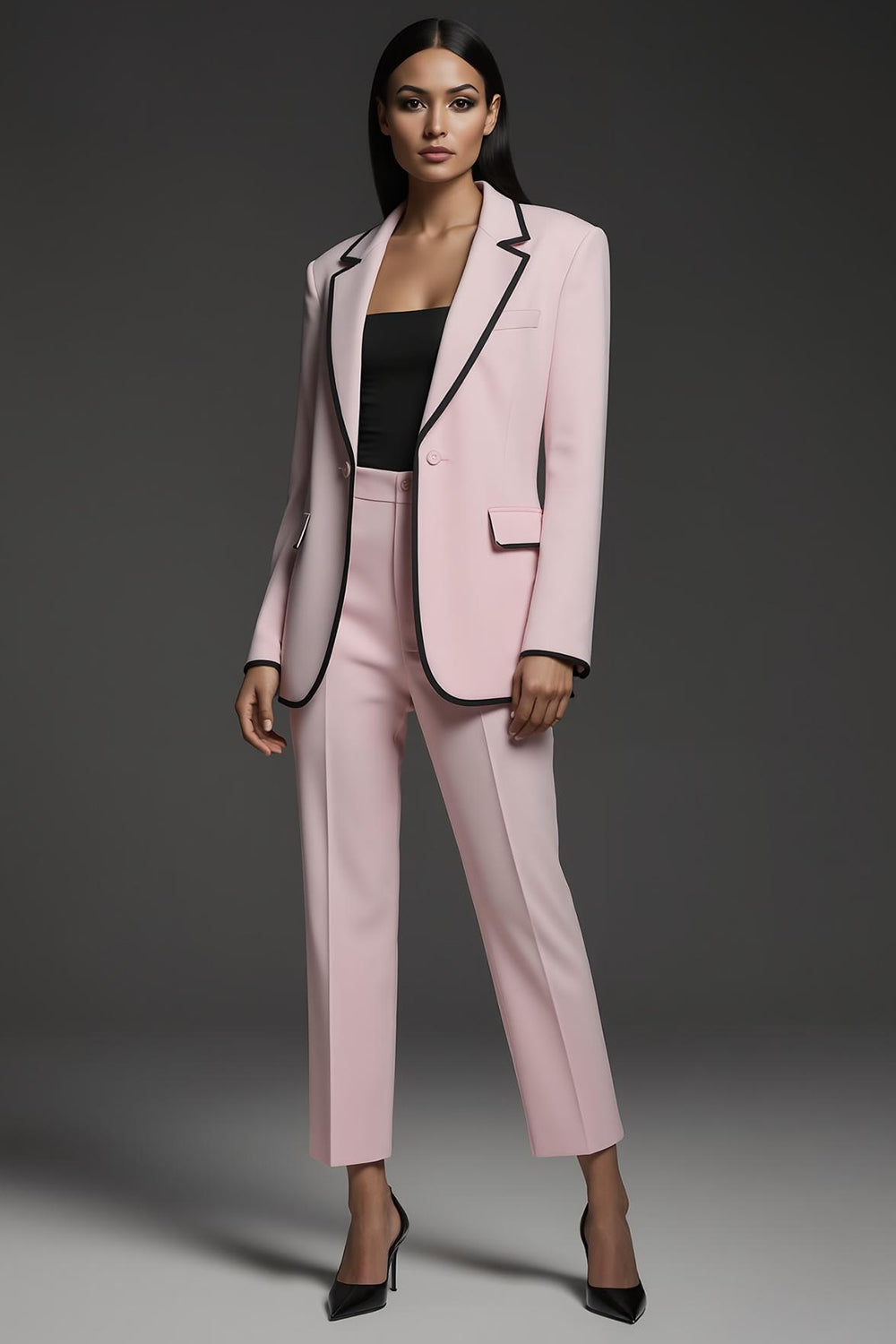 2 Piece Pink Slim Fit Notched Lapel Long Sleeves Business Suits