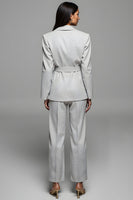 Load image into Gallery viewer, 2 Piece Grey Notched Lapel Long Sleeves Business Suits with Belt