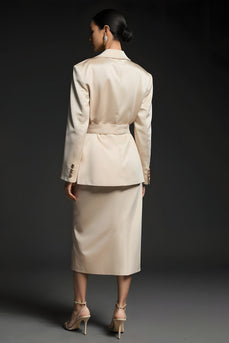 2 Piece Champagne Notched Lapel Double Breasted Business Suits with Slit