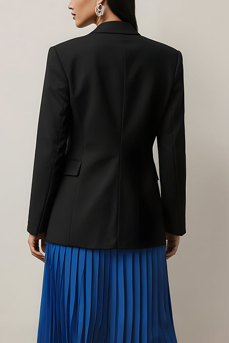 Load image into Gallery viewer, 2 Piece Black and Blue Notched Lapel Pleated Midi Business Suits