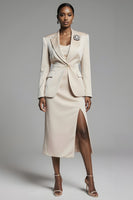 Load image into Gallery viewer, 2 Piece Champagne Peak Lapel Pencil Midi Business Suits with Slit