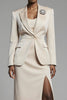 Load image into Gallery viewer, 2 Piece Champagne Peak Lapel Pencil Midi Business Suits with Slit
