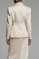 Load image into Gallery viewer, 2 Piece Champagne Peak Lapel Pencil Midi Business Suits with Slit