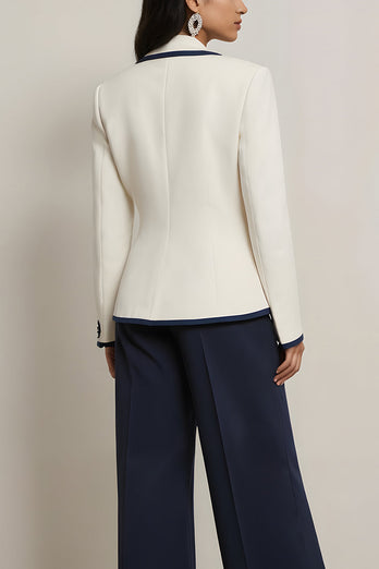 2 Piece White and Blue Notched Lapel Long Sleeves Business Suits