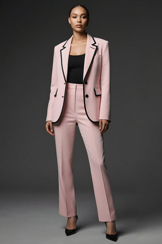 2 Piece Pink Slim Fit Notched Lapel Long Sleeves Prom Suits