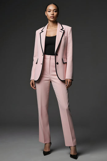2 Piece Pink Slim Fit Notched Lapel Long Sleeves Prom Suits