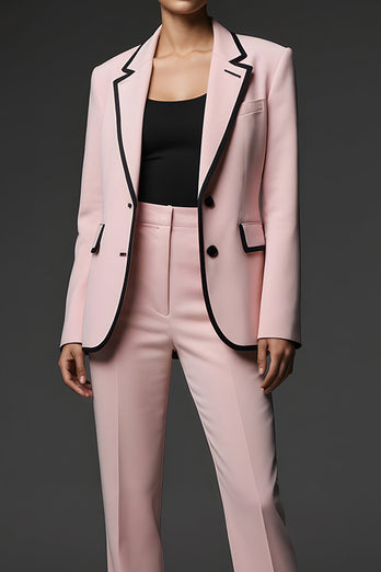 2 Piece Pink Slim Fit Notched Lapel Long Sleeves Prom Suits