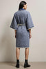 Load image into Gallery viewer, Blue Tweed Pencil Collar Neck Half Sleeves Midi Work Dress with Sash