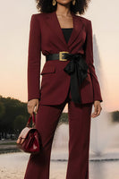 Load image into Gallery viewer, Burgundy 2 Piece Notched Lapel Business Suits with Belt