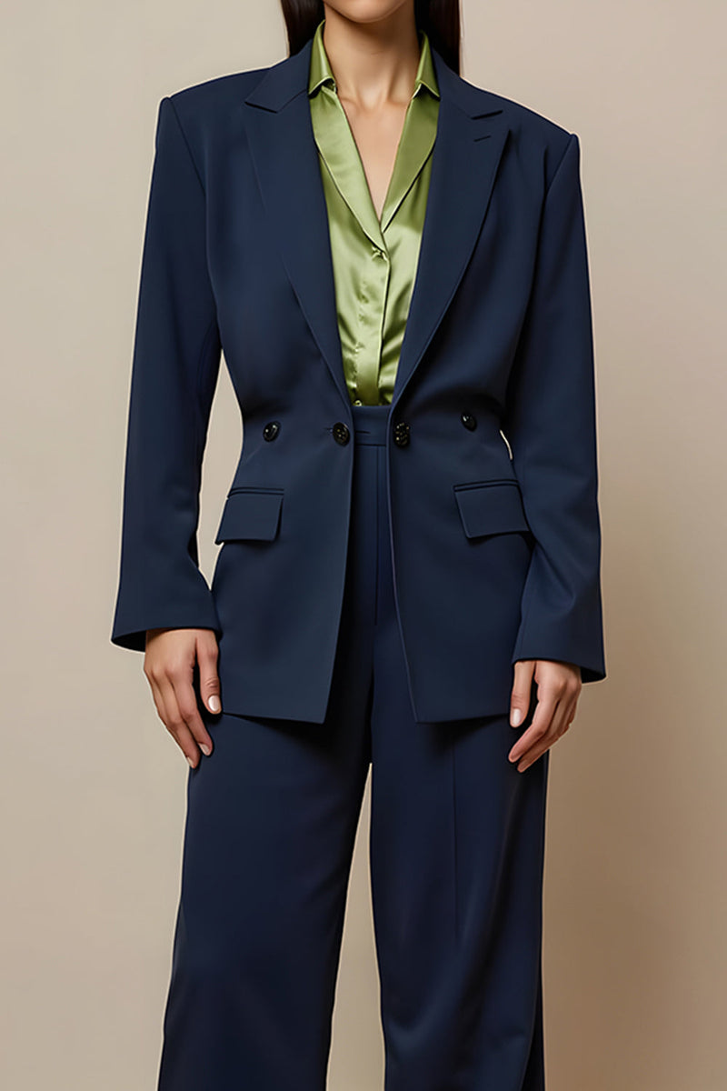 Load image into Gallery viewer, 2 Piece Navy Notched Lapel Long Sleeves Business Suits with Pockets