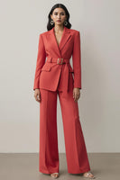 Load image into Gallery viewer, Red 2 Piece Notched Lapel Long Sleeves Prom Suits with Belt