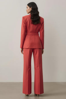 Red 2 Piece Notched Lapel Long Sleeves Prom Suits with Belt