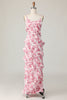 Load image into Gallery viewer, Blush Flower Sheath Slit Long Wedding Guest Dress with Ruffled