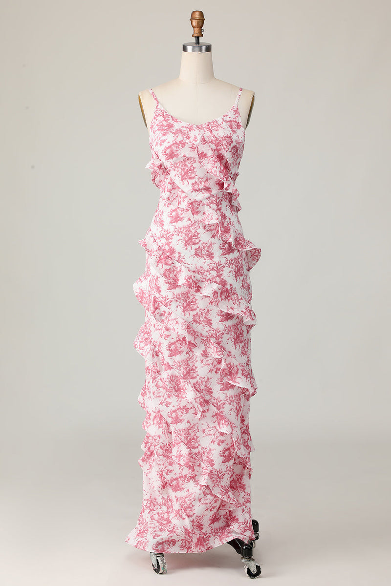 Load image into Gallery viewer, Blush Flower Sheath Slit Long Wedding Guest Dress with Ruffled