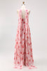 Load image into Gallery viewer, Floral Dusty Rose A Line Neck Scarf Strapless Long Bridesmaid Dress with Slit