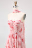 Load image into Gallery viewer, Floral Dusty Rose A Line Neck Scarf Strapless Long Bridesmaid Dress with Slit