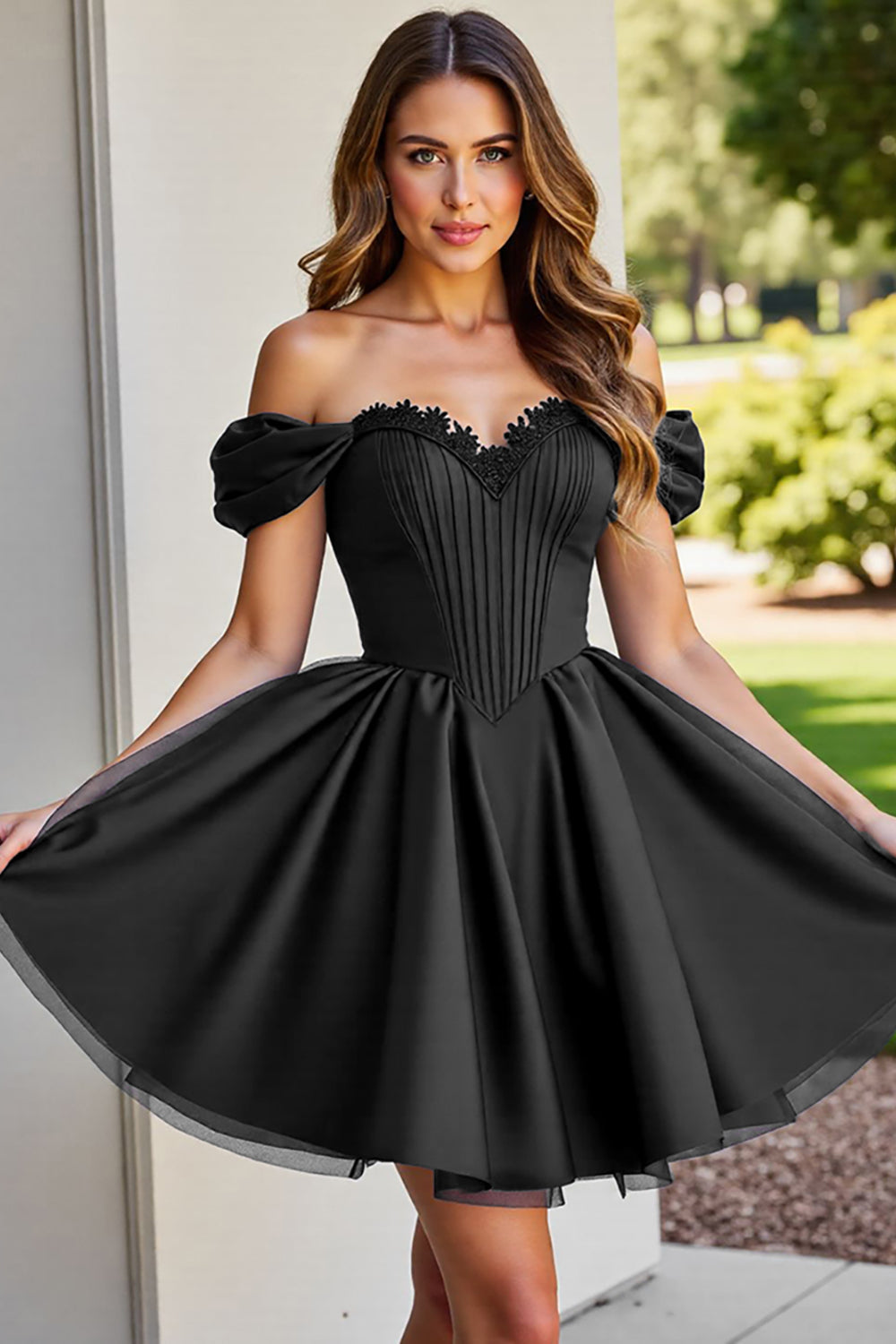 Black Corset A Line Short Tulle Homecoming Dress