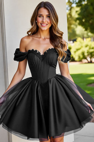 Black Corset A Line Short Tulle Homecoming Dress