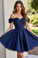 Load image into Gallery viewer, Black Corset A Line Short Tulle Homecoming Dress