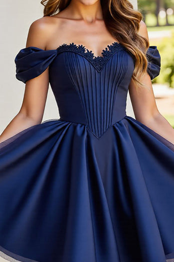 Black Corset A Line Short Tulle Homecoming Dress