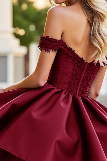 Navy A Line Satin Corset Short Homecoming Dress with Lace