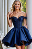 Load image into Gallery viewer, Navy A Line Satin Corset Short Homecoming Dress with Lace