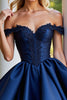 Load image into Gallery viewer, Navy A Line Satin Corset Short Homecoming Dress with Lace