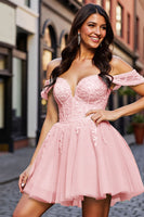 Load image into Gallery viewer, Mint Green A Line Corset Tulle Short Homecoming Dress with Lace