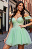 Load image into Gallery viewer, Mint Green A Line Corset Tulle Short Homecoming Dress with Lace